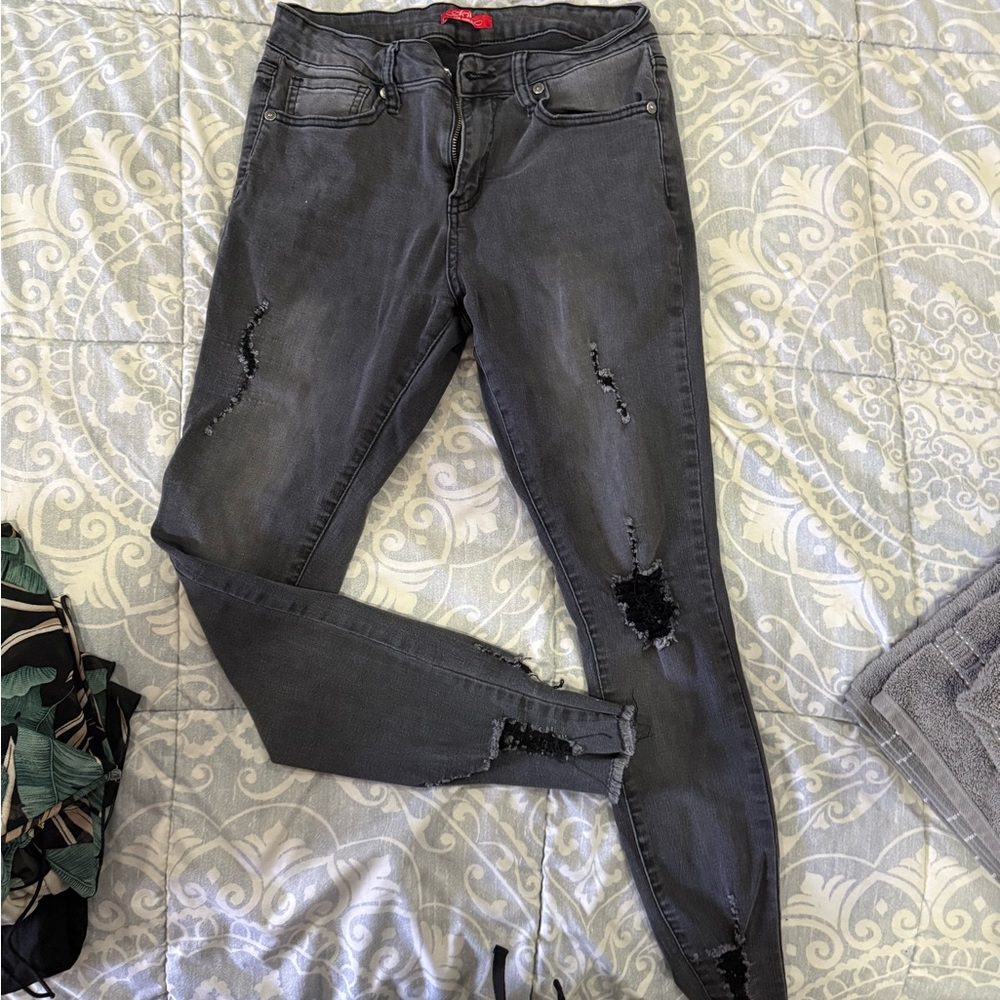 Women's Distressed Gray Jeans